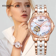 Load image into Gallery viewer, STARKING 34mm Automatic Watch Rose Gold Steel Case Vogue Dress Watches Skeleton Transparent Watch Women Mechanical Wristwatches